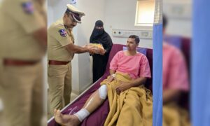 Cyberabad CP visit to injured home guard at Medicover