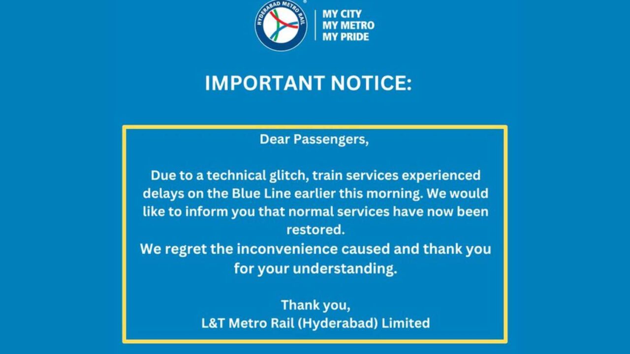 Hyderabad Metro Blue Line restored after glitch