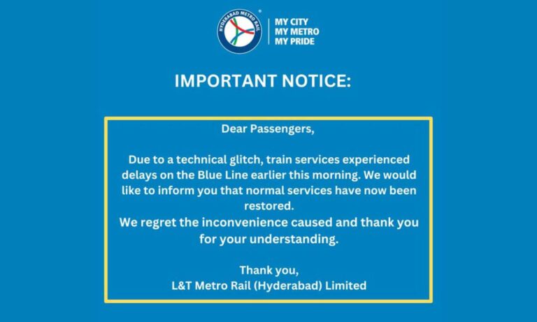 Hyderabad Metro Blue Line restored after glitch