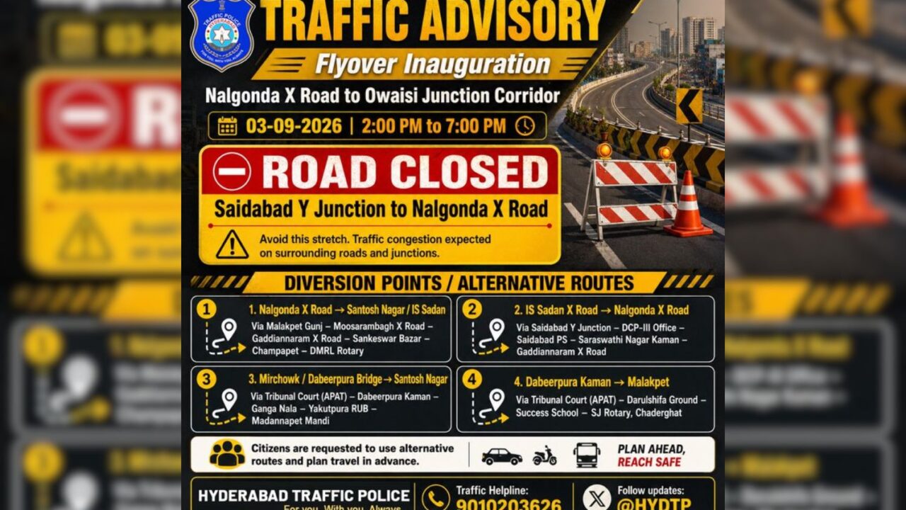 Hyderabad traffic diversions for flyover event